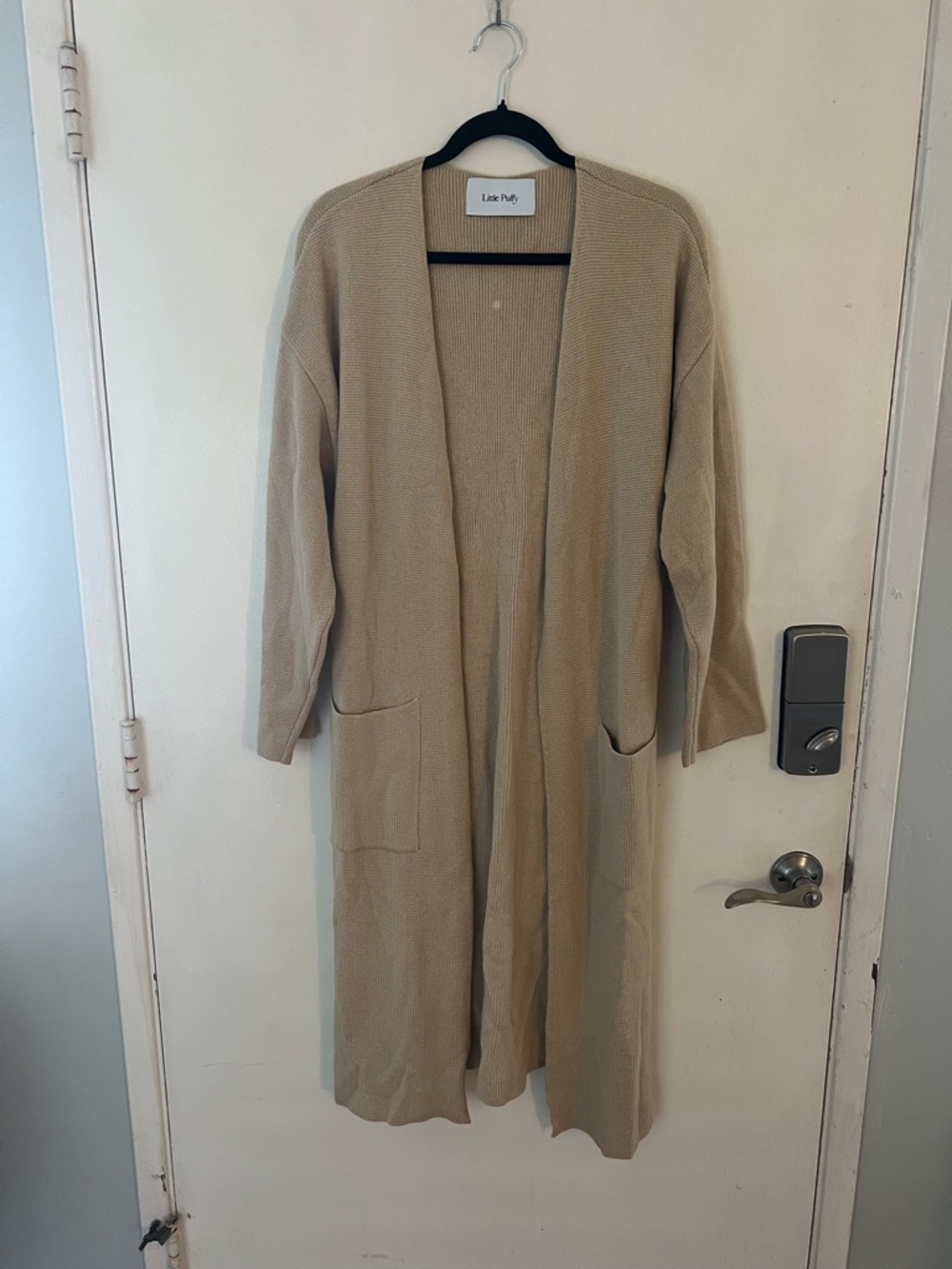 Open-Front Long Cardigan in Beige